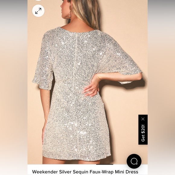 NWT Lulu’s Weekender Silver Sequin Faux Wrap Mini Dress - Picture 2 of 6